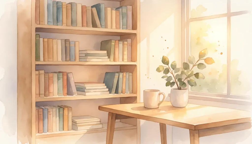 暖かい日がさす部屋の本棚