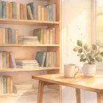 暖かい日がさす部屋の本棚
